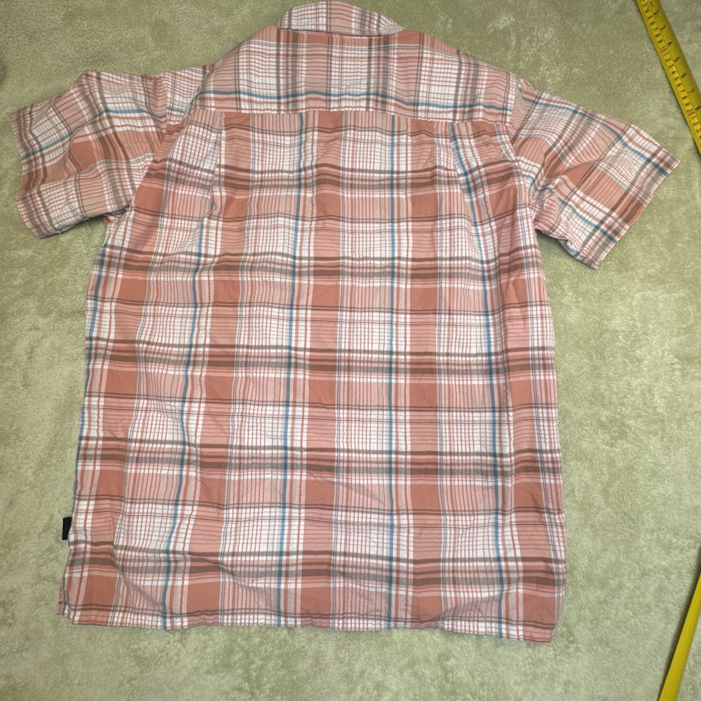 M's Puckerwear Patagonia A/C short sleeve shirt L organic red/orange Blue plaid - Picture 10 of 10